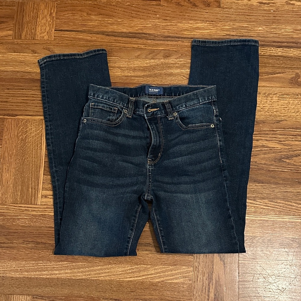 Old Navy Dark Washed Denim Blue Jeans Whiskers Distressed Boys Size 16 Regular